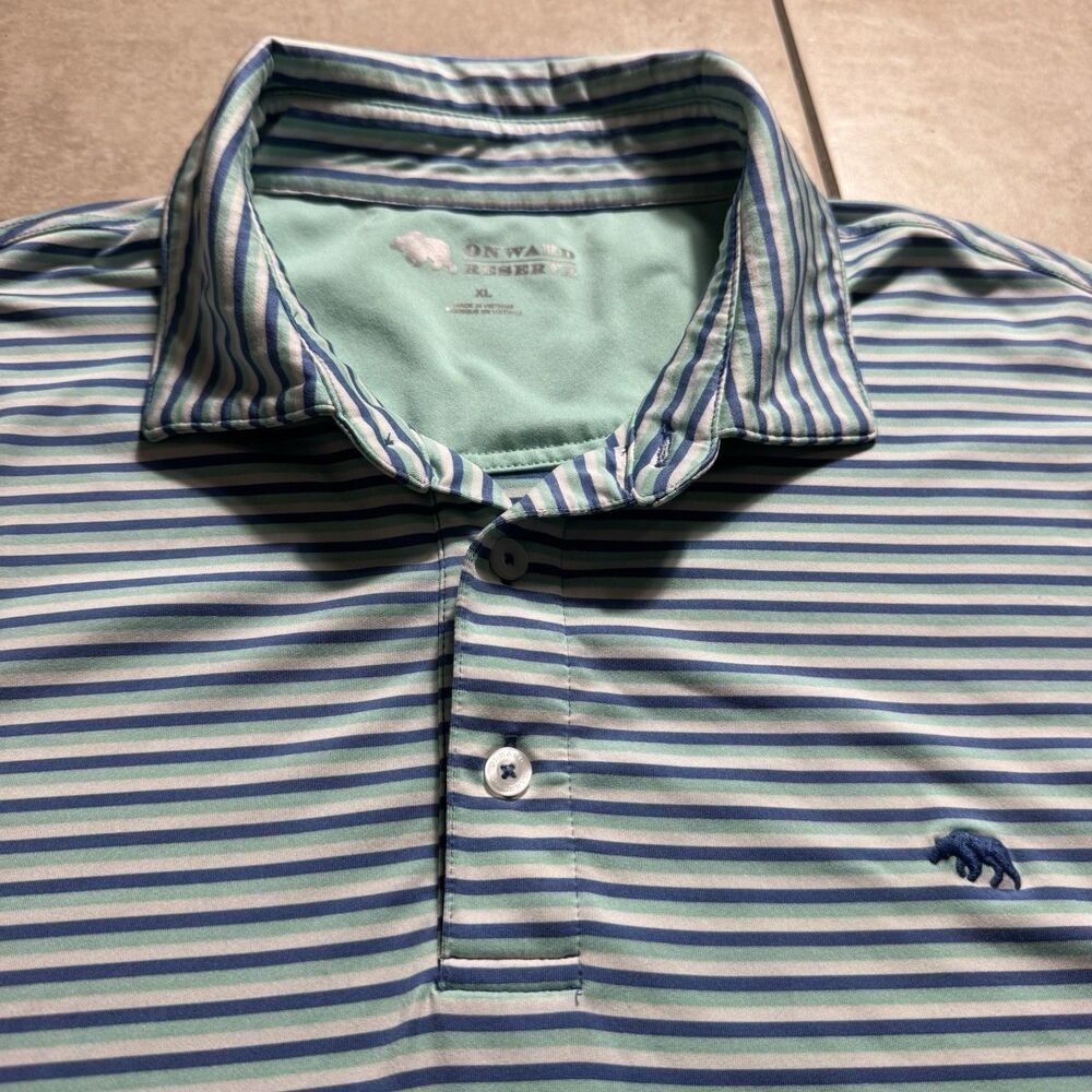 Onward Reserve Men’s XL Striped Performance Stretch Casual Wicking Polo Shirt